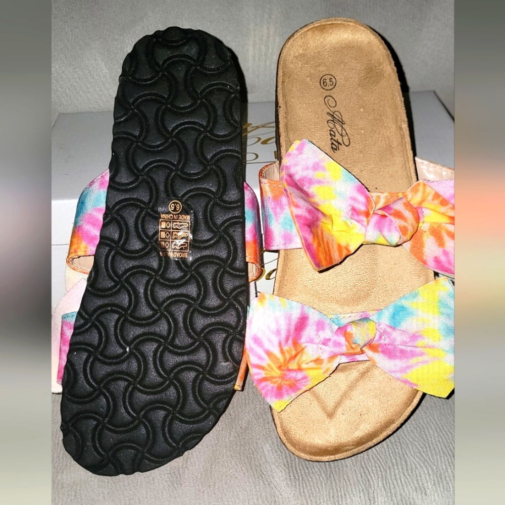 Tie dye  double bow sandals